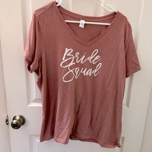 Women’s 3X Bride Squad V-Neck Pink Short Sleeve Tee w/ White Script